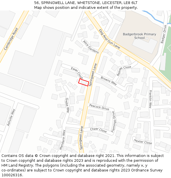 56, SPRINGWELL LANE, WHETSTONE, LEICESTER, LE8 6LT: Location map and indicative extent of plot