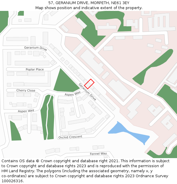 57, GERANIUM DRIVE, MORPETH, NE61 3EY: Location map and indicative extent of plot