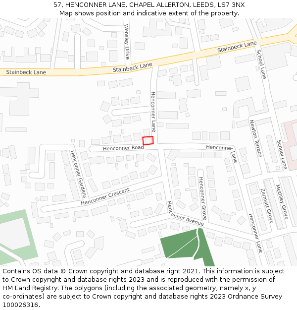 57, HENCONNER LANE, CHAPEL ALLERTON, LEEDS, LS7 3NX: Location map and indicative extent of plot