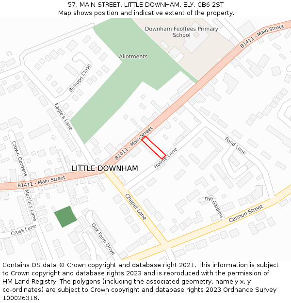 57, MAIN STREET, LITTLE DOWNHAM, ELY, CB6 2ST: Location map and indicative extent of plot