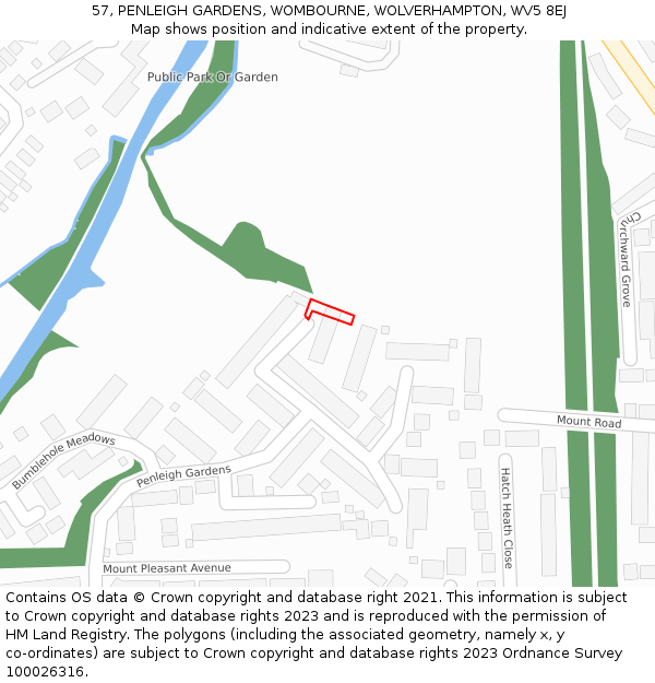 57, PENLEIGH GARDENS, WOMBOURNE, WOLVERHAMPTON, WV5 8EJ: Location map and indicative extent of plot