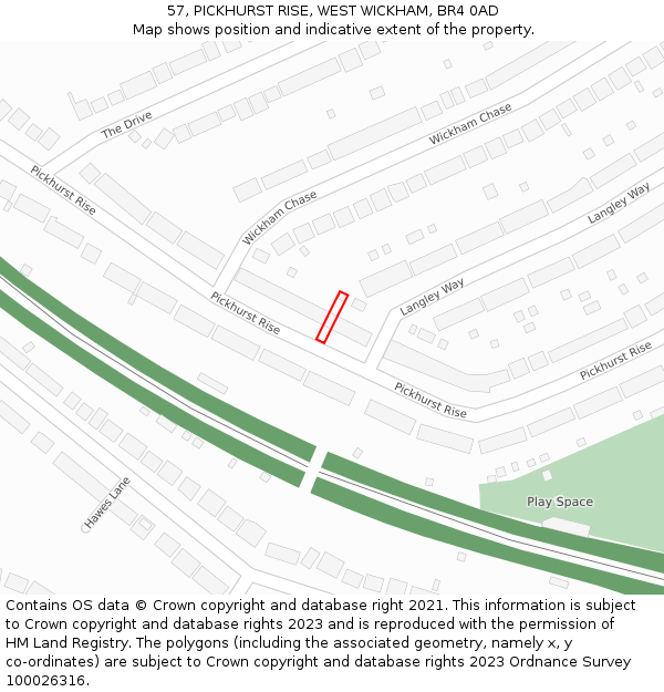 57, PICKHURST RISE, WEST WICKHAM, BR4 0AD: Location map and indicative extent of plot