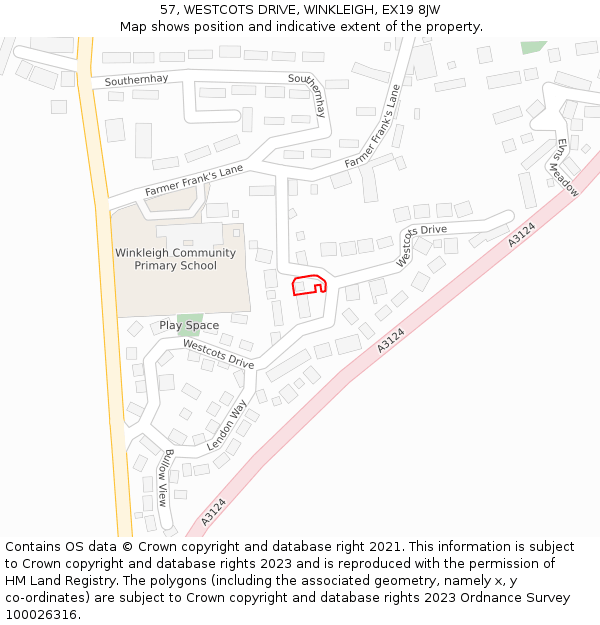 57, WESTCOTS DRIVE, WINKLEIGH, EX19 8JW: Location map and indicative extent of plot