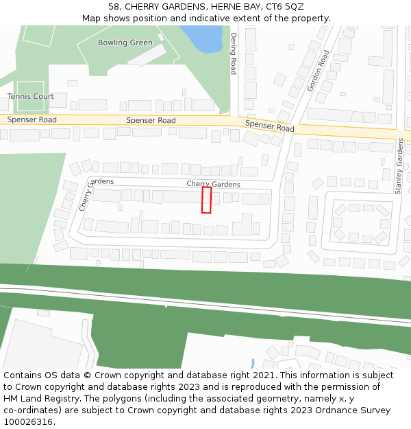 58, CHERRY GARDENS, HERNE BAY, CT6 5QZ: Location map and indicative extent of plot