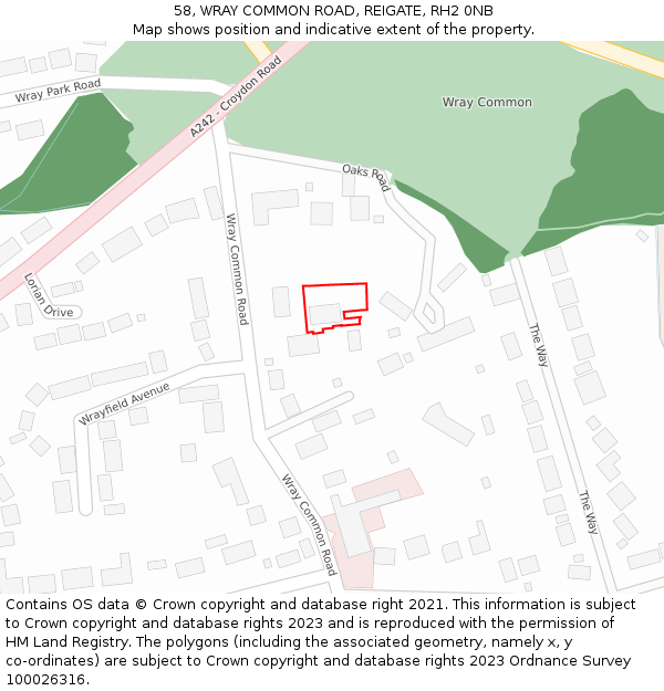 58, WRAY COMMON ROAD, REIGATE, RH2 0NB: Location map and indicative extent of plot