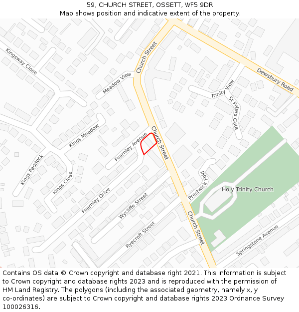 59, CHURCH STREET, OSSETT, WF5 9DR: Location map and indicative extent of plot