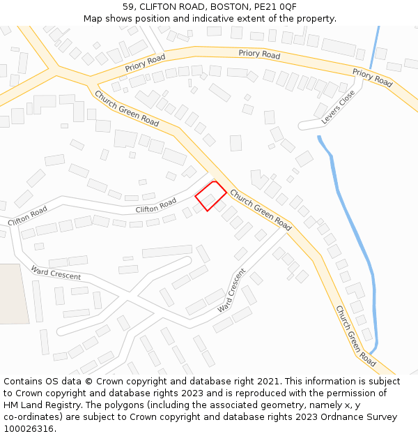 59, CLIFTON ROAD, BOSTON, PE21 0QF: Location map and indicative extent of plot