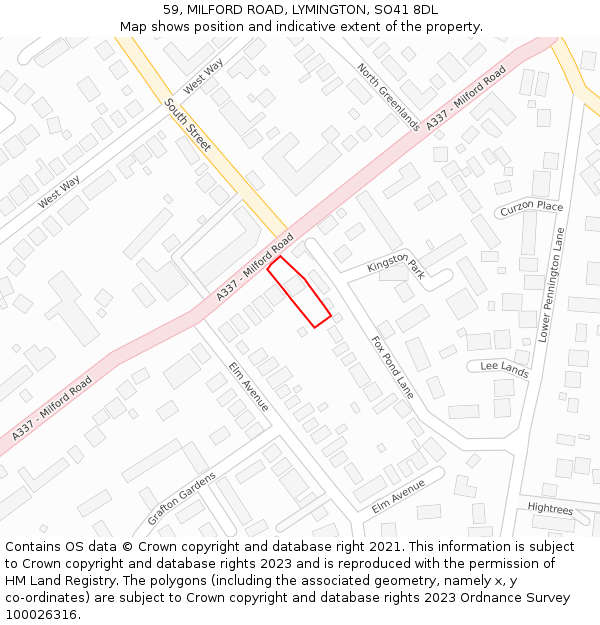 59, MILFORD ROAD, LYMINGTON, SO41 8DL: Location map and indicative extent of plot