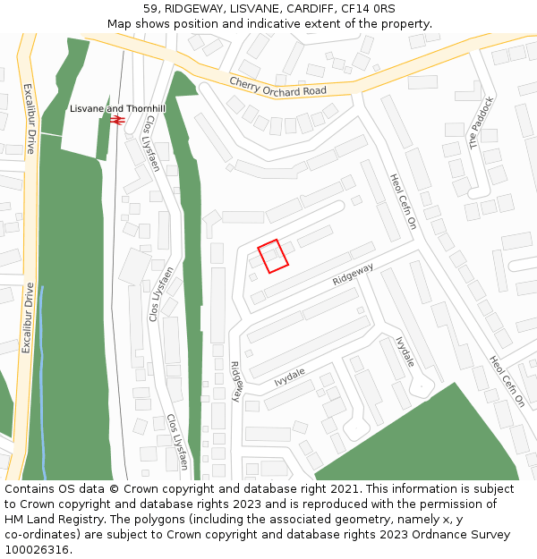 59, RIDGEWAY, LISVANE, CARDIFF, CF14 0RS: Location map and indicative extent of plot