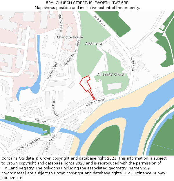 59A, CHURCH STREET, ISLEWORTH, TW7 6BE: Location map and indicative extent of plot