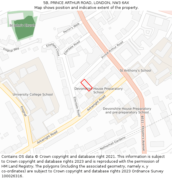 5B, PRINCE ARTHUR ROAD, LONDON, NW3 6AX: Location map and indicative extent of plot