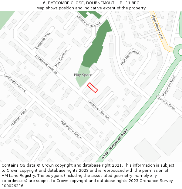 6, BATCOMBE CLOSE, BOURNEMOUTH, BH11 8PG: Location map and indicative extent of plot