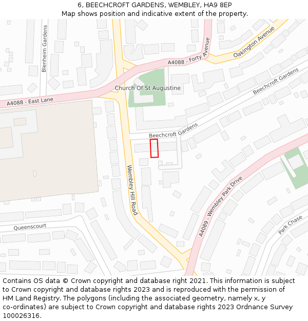 6, BEECHCROFT GARDENS, WEMBLEY, HA9 8EP: Location map and indicative extent of plot