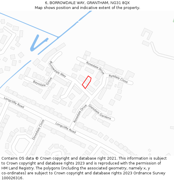 6, BORROWDALE WAY, GRANTHAM, NG31 8QX: Location map and indicative extent of plot