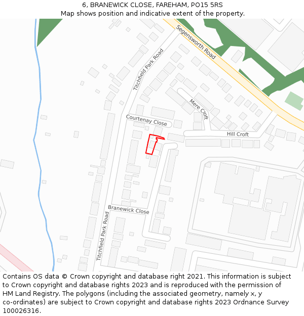 6, BRANEWICK CLOSE, FAREHAM, PO15 5RS: Location map and indicative extent of plot