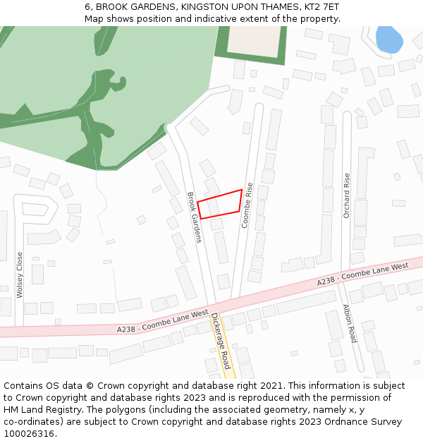 6, BROOK GARDENS, KINGSTON UPON THAMES, KT2 7ET: Location map and indicative extent of plot