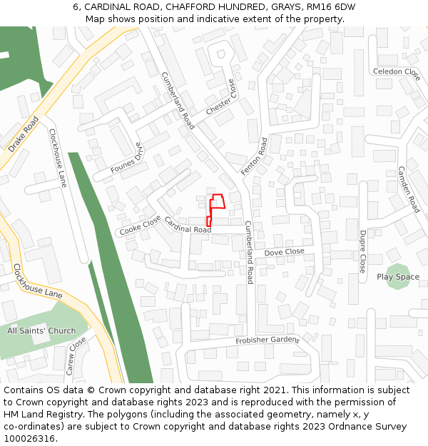 6, CARDINAL ROAD, CHAFFORD HUNDRED, GRAYS, RM16 6DW: Location map and indicative extent of plot