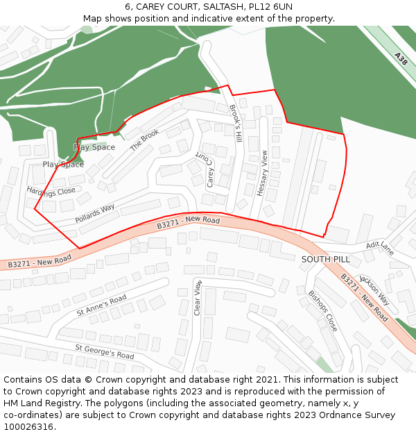 6, CAREY COURT, SALTASH, PL12 6UN: Location map and indicative extent of plot