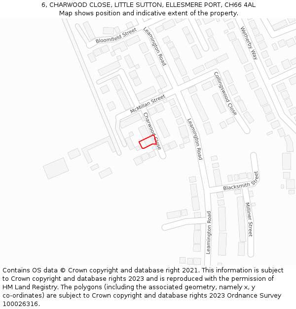 6, CHARWOOD CLOSE, LITTLE SUTTON, ELLESMERE PORT, CH66 4AL: Location map and indicative extent of plot