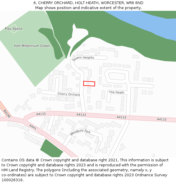 6, CHERRY ORCHARD, HOLT HEATH, WORCESTER, WR6 6ND: Location map and indicative extent of plot