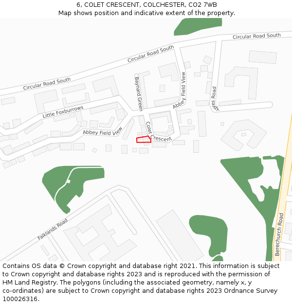 6, COLET CRESCENT, COLCHESTER, CO2 7WB: Location map and indicative extent of plot