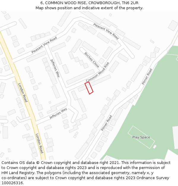 6, COMMON WOOD RISE, CROWBOROUGH, TN6 2UR: Location map and indicative extent of plot