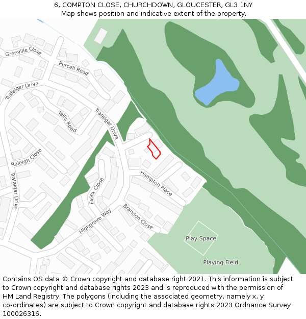6, COMPTON CLOSE, CHURCHDOWN, GLOUCESTER, GL3 1NY: Location map and indicative extent of plot