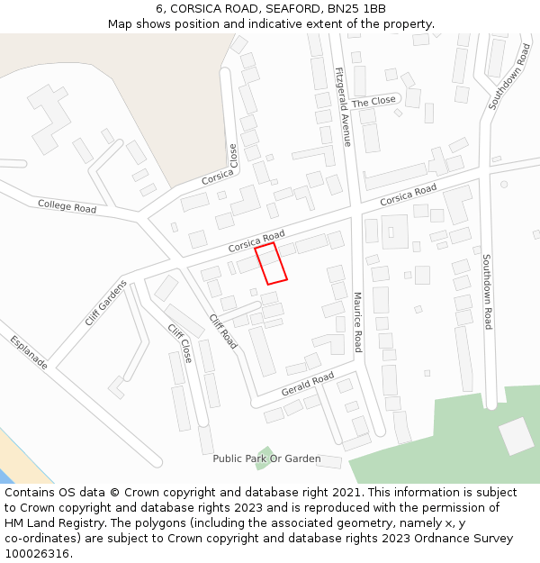 6, CORSICA ROAD, SEAFORD, BN25 1BB: Location map and indicative extent of plot