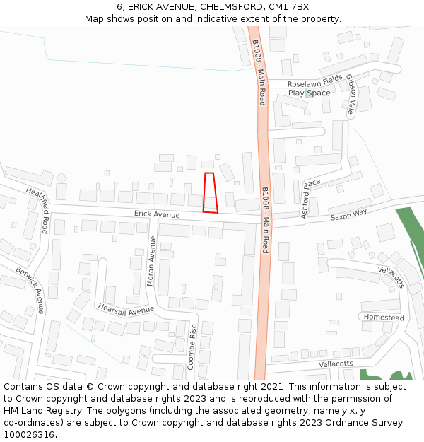 6, ERICK AVENUE, CHELMSFORD, CM1 7BX: Location map and indicative extent of plot