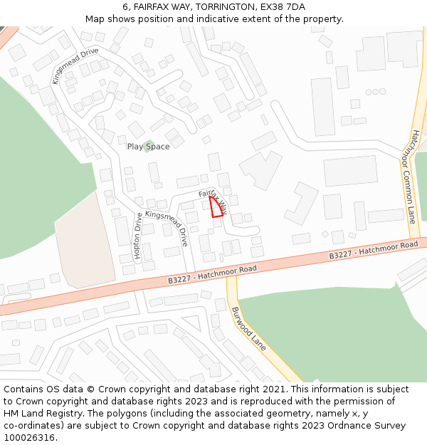 6, FAIRFAX WAY, TORRINGTON, EX38 7DA: Location map and indicative extent of plot