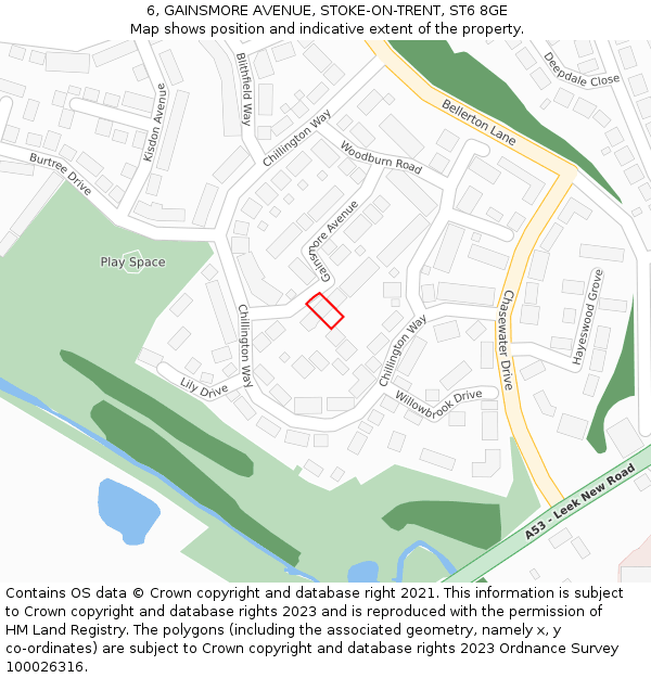 6, GAINSMORE AVENUE, STOKE-ON-TRENT, ST6 8GE: Location map and indicative extent of plot