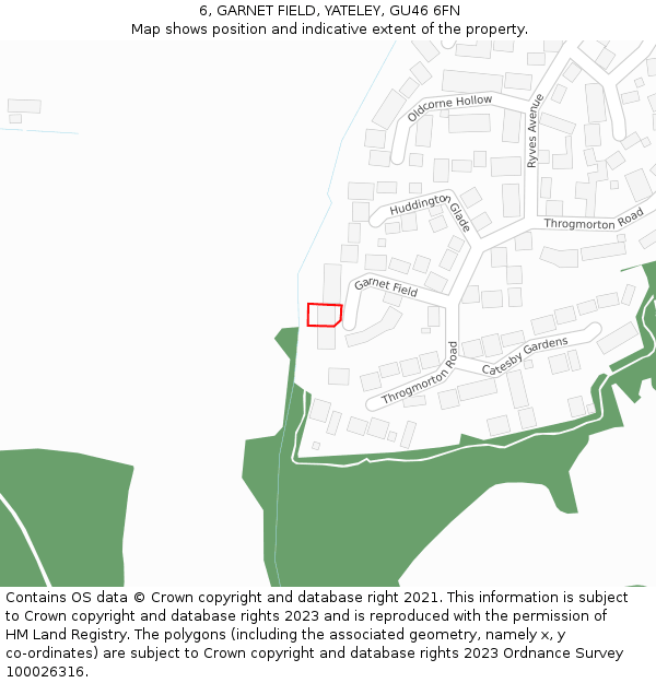 6, GARNET FIELD, YATELEY, GU46 6FN: Location map and indicative extent of plot