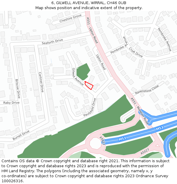 6, GILWELL AVENUE, WIRRAL, CH46 0UB: Location map and indicative extent of plot