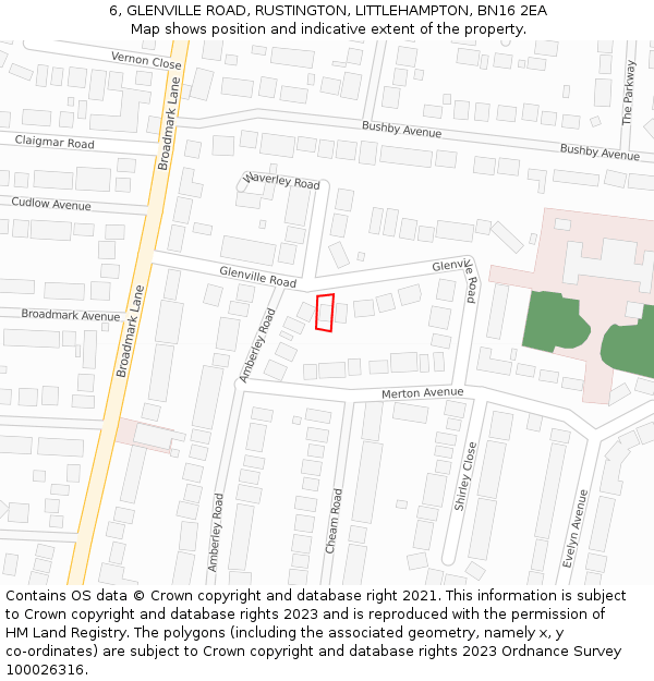 6, GLENVILLE ROAD, RUSTINGTON, LITTLEHAMPTON, BN16 2EA: Location map and indicative extent of plot