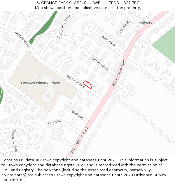 6, GRANGE PARK CLOSE, CHURWELL, LEEDS, LS27 7RG: Location map and indicative extent of plot