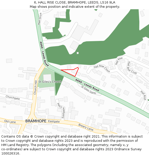 6, HALL RISE CLOSE, BRAMHOPE, LEEDS, LS16 9LA: Location map and indicative extent of plot