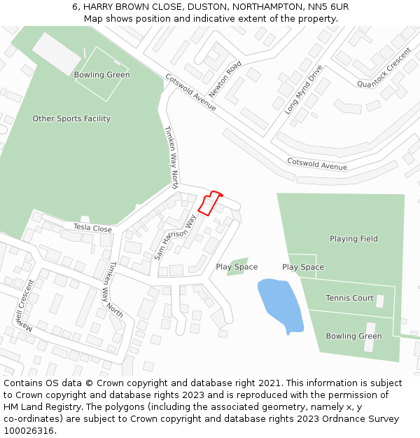 6, HARRY BROWN CLOSE, DUSTON, NORTHAMPTON, NN5 6UR: Location map and indicative extent of plot