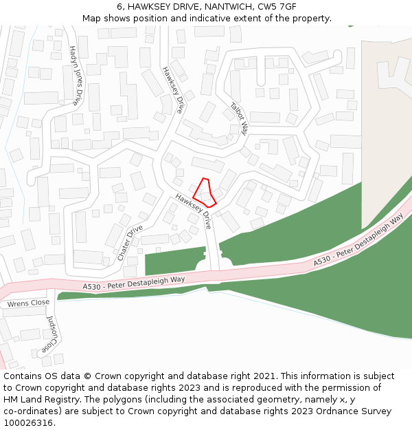 6, HAWKSEY DRIVE, NANTWICH, CW5 7GF: Location map and indicative extent of plot