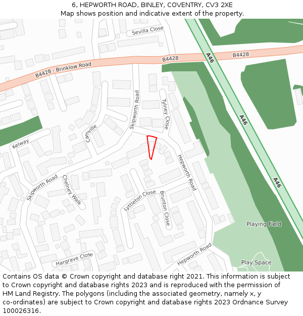 6, HEPWORTH ROAD, BINLEY, COVENTRY, CV3 2XE: Location map and indicative extent of plot