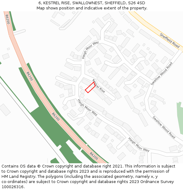 6, KESTREL RISE, SWALLOWNEST, SHEFFIELD, S26 4SD: Location map and indicative extent of plot