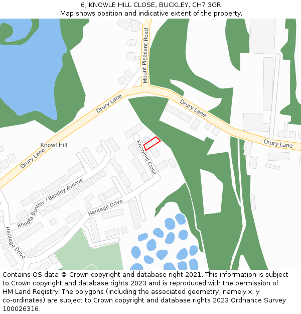 6, KNOWLE HILL CLOSE, BUCKLEY, CH7 3GR: Location map and indicative extent of plot