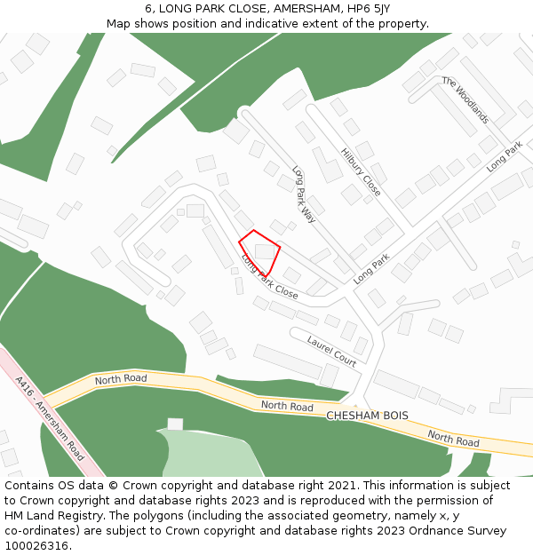 6, LONG PARK CLOSE, AMERSHAM, HP6 5JY: Location map and indicative extent of plot