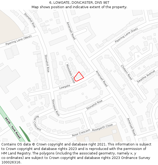 6, LOWGATE, DONCASTER, DN5 9ET: Location map and indicative extent of plot