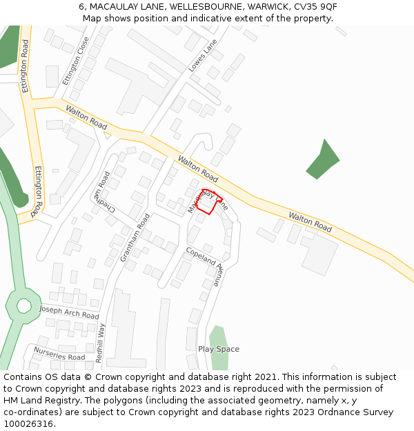 6, MACAULAY LANE, WELLESBOURNE, WARWICK, CV35 9QF: Location map and indicative extent of plot