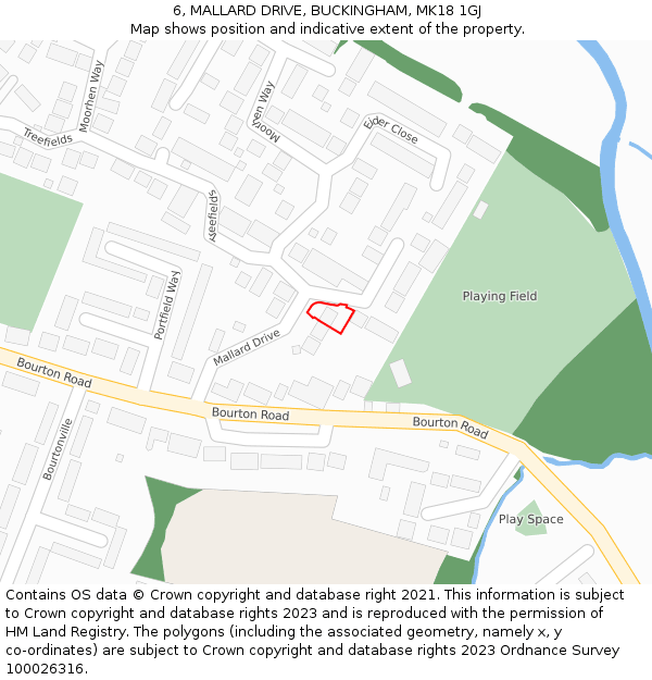 6, MALLARD DRIVE, BUCKINGHAM, MK18 1GJ: Location map and indicative extent of plot