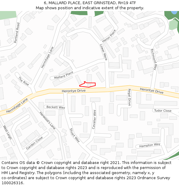 6, MALLARD PLACE, EAST GRINSTEAD, RH19 4TF: Location map and indicative extent of plot