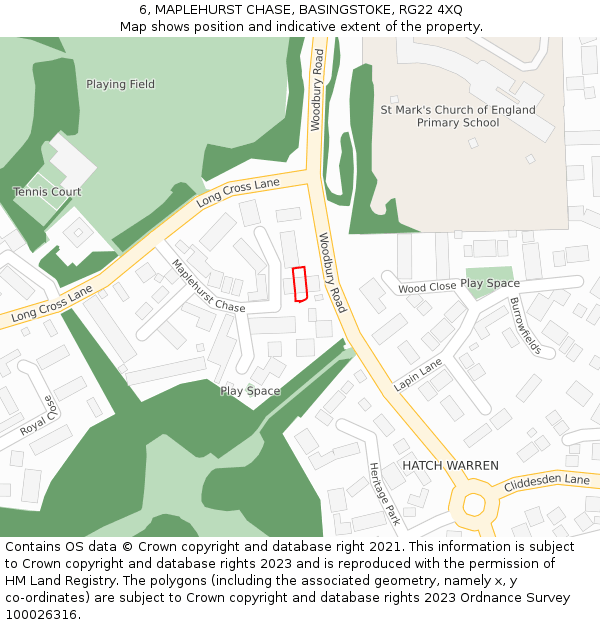 6, MAPLEHURST CHASE, BASINGSTOKE, RG22 4XQ: Location map and indicative extent of plot