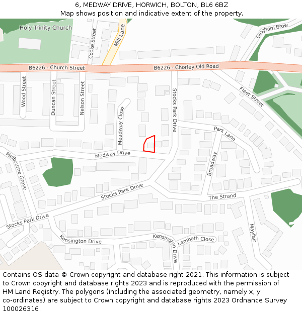 6, MEDWAY DRIVE, HORWICH, BOLTON, BL6 6BZ: Location map and indicative extent of plot