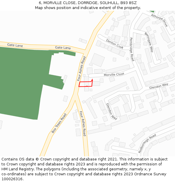 6, MORVILLE CLOSE, DORRIDGE, SOLIHULL, B93 8SZ: Location map and indicative extent of plot