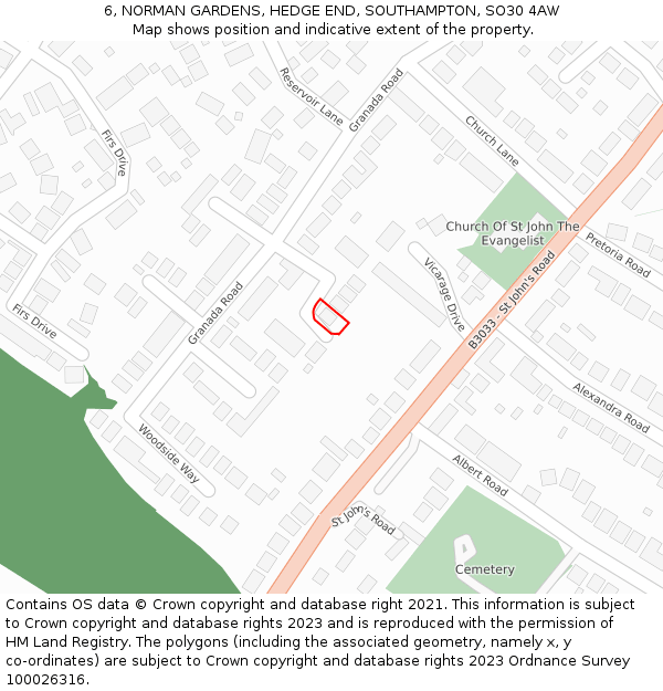 6, NORMAN GARDENS, HEDGE END, SOUTHAMPTON, SO30 4AW: Location map and indicative extent of plot